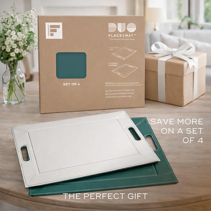 FREEFORM PLACEsMAT 2-in-1 Faux Leather Placemat & Serving Tray | Reversible Design, Lays Flat & Easy to Clean | Ottoman Food Tray, Perfect Housewarming Gift, 18” x 14” (Soft Teal & White, Single) - Image 8