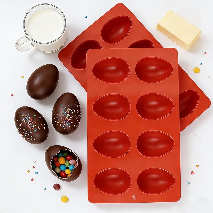 2 Pack Silicone Egg Molds 8 Cavity Easter Silicone Candy Mold 3D Egg-Shaped Silicone Baking Mold for Chocolate, Jello, Mini Cakes, DIY Desserts, Candy, Ice, Pudding, Baking (2, Brick Red) - Image 6