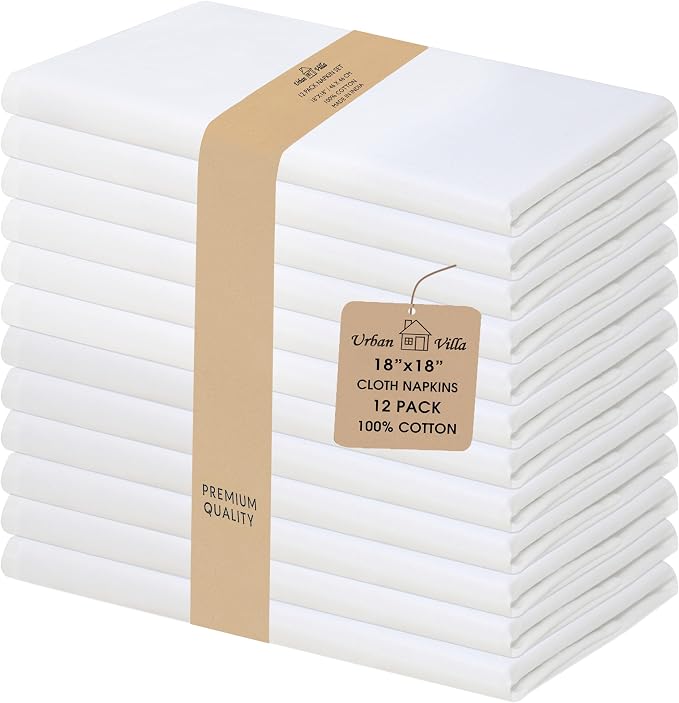 Urban Villa Cloth Napkins White Dinner 100% Cotton 18x18 Inches (Set of 12) by CottonTrends