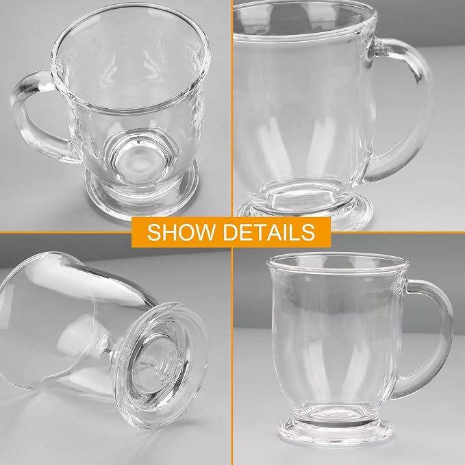 Accguan 15oz/450ml Glass Coffee Mugs with Handles Set of 6 | Clear Coffee Cups with Handle, Iced Drink Cup perfect for Latte, Cappuccino, Espresso Coffee, Tea and Hot Beverages - Image 4