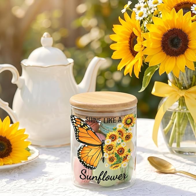 Sunflower Glass Storage Jars with Lids, Candy Cookie Jars, 3 Pcs | Sunflower Inspirational Candy Jars Summer Floral Motivational Kitchen Decor Canister Yellow Floral Kitchen Containers Set - Image 2