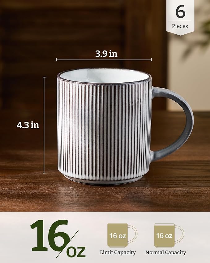 famiware Coffee Mug Set for 6, Star 16 oz Catering Mugs Cup Set with Handle for Coffee, Tea, Cocoa, Milk - Ceramic Stoneware Drinkware Set, Smoky Blue - Image 4