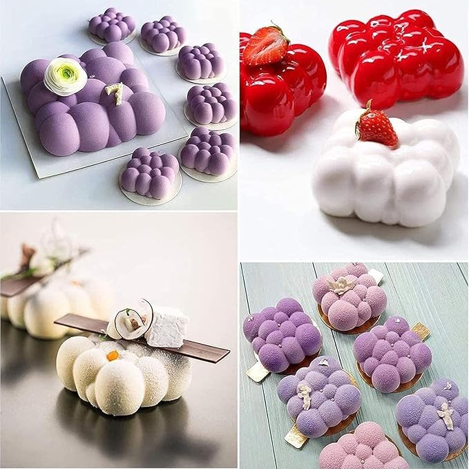 3D Cloud Shape Silicone Baking Mold for Mousse Cake, French Dessert Mold for Pastry Chocolate, Reusable Non-Stick Easy Release (6-Cavity)