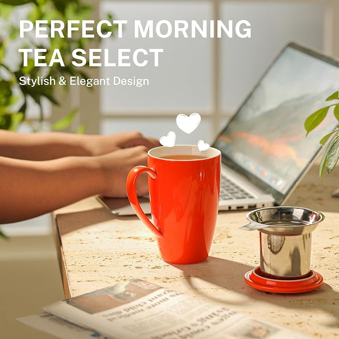 Sweese 15oz Porcelain Tea Mug with Infuser and Lid – Microwave Safe, Ergonomic Handle, Lead-Free Glaze, for Loose Leaf Tea - Image 5