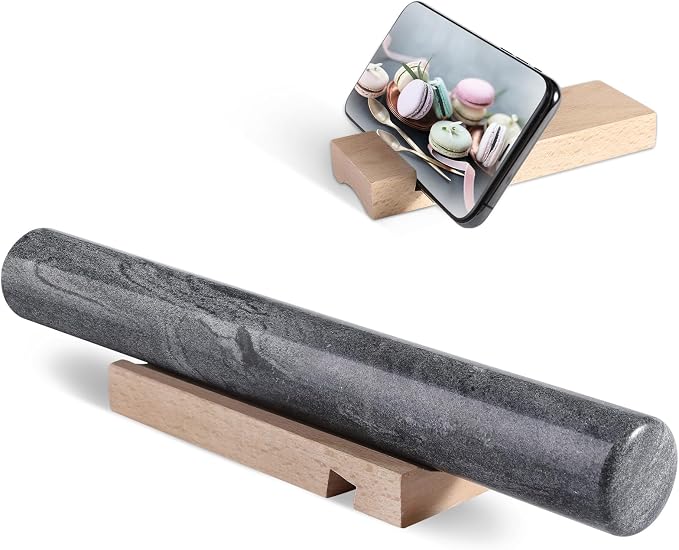 African Natural Marble French Rolling Pin, 12inch Non-Stick Rolling Pin for Baking, Dough Roller for Pasta, Dumpling, Fondant, Pie, Bread, Pizza, Kitchen Baking Tools(Monte Grigio) by Koville