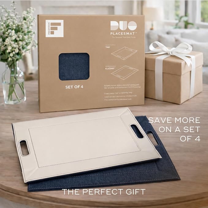 2-in-1 Serving Tray & Placemat | Faux Leather & Reversible | Lays Flat as a Placemat or Folds into an Ottoman Food Tray, Easy to Clean - Image 8
