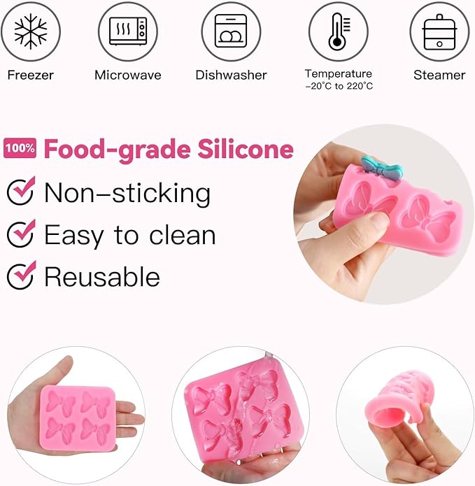 4 Pcs Bow Silicone Mold Fondant Bow Mold Cupcake Bow Molds for Cake Decorating Chocolate Candy Cake Pop Molds for DIY Desserts Fondant Clay