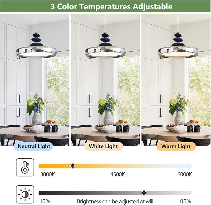 Modern Pendant Lights,Chrome 12" LED Pendant Lighting Fixture with Remote Control Dimmable 3 Color Mode & Brightness, Adjustable Hanging Lamp for Kitchen Dining Room Bedroom Kitchen Island - Image 4