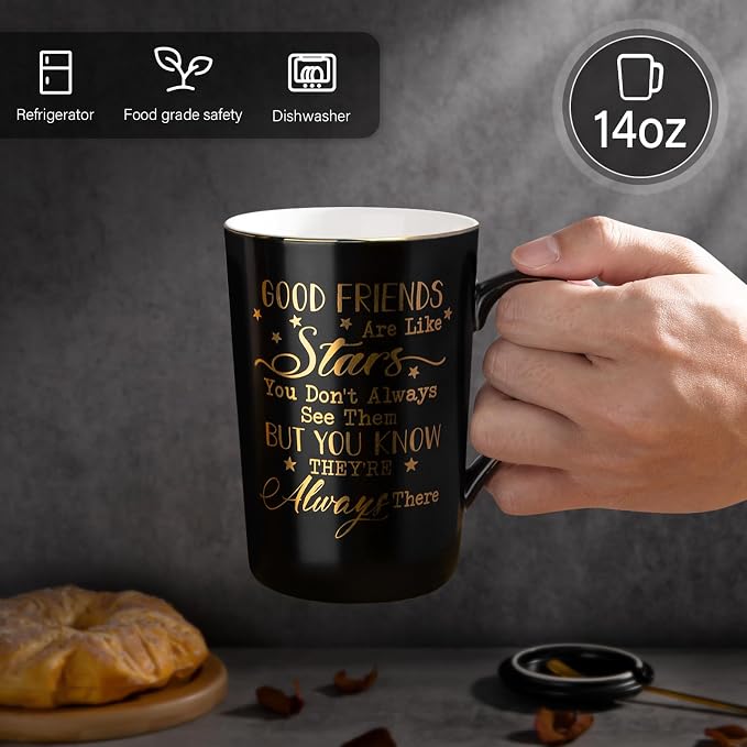 Best Friend Birthday Gifts for Women Men, Friendship Gifts for Women Men | Unique Valentines Graduation Christmas Gift Ideas for Friend Brother BFF Ceramic Coffee Mug Gift Box Printed Gold 14oz - Image 2