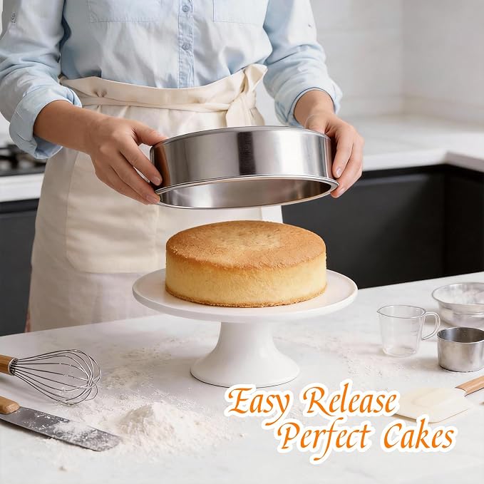 tifanso 3PCS 8" Round Stainless Steel Even Heating Cake Pans for Baking | Stackable Design, Perfect for Layer Cakes Birthday Parties & Weddings, Dishwasher Safe, Ideal for Home Bakers - Image 4