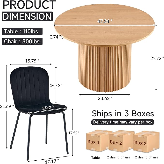 5 Piece Round Dining Table Set for 4, Mid Century Modern Wooden Kitchen Table and Chairs, Space-Saving Small Dinette Set (47 Inch Oak Table+4 Black Chairs) - Image 5