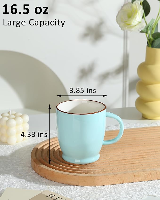 Blue Coffee Mug, 16.5oz Large Cappuccino Cup, Microwave Safe Coffee Cup with Large Handle, Porcelain Tea Mug for women, Man, Mom, Dad, Gifts - Image 2