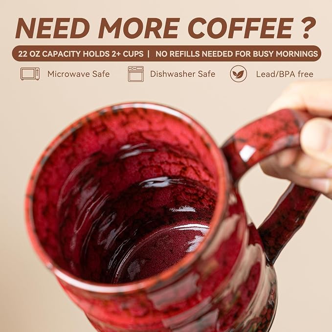 22oz Red Kiln-Change Ceramic Coffee Mug with Ergonomic Handle, 1340℃ High-Fire Unique Large Mug - Lead-Free, Microwave Safe, Great Gift for Valentine’s/Mother’s Day - Image 7