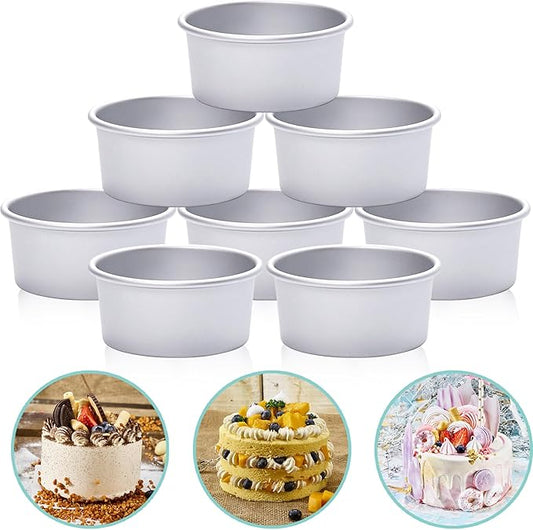 4 Inch Aluminum Round Cake Pan, 8 Pieces Non-stick Mini Cake Baking Pan - Layer Baking Round Cake Pans Set for Home Kitchen DIY Baking Tools Supplies by HomeMall
