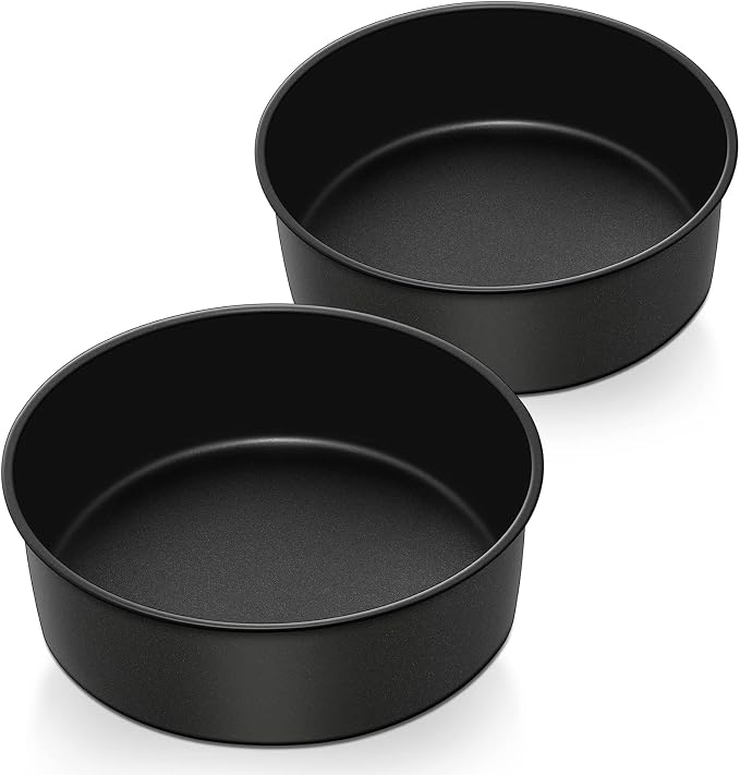 P&P CHEF 8 Inch Cake Pan Set, 2Pcs Non-stick Round Baking Cake Pans Tins | Stainless Steel Core & Nonstick Coating, Good for Baking Layer Tier Cakes for Birthday Wedding, Deep Side & One-piece Design by PPCHEF