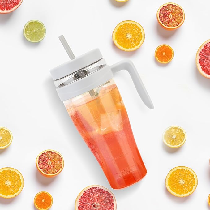 Hydraful 50 oz Tritan Plastic Tumbler with Lid and Straw and Handle - 100% Leak-Proof - Perfect for Iced Coffee, Smoothies, and Juice - Wide Mouth Reusable Water Bottle with Time Marker