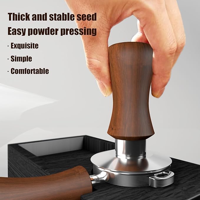 KYONANO 58.5mm Espresso Tamper, 30lb Spring-Loaded Calibrated Coffee Tamper, 304 Stainless Steel, Cuibourtia Wooden-Handle, Barista Tamper Suit for Over 58MM Espresso Portafilter
