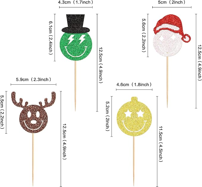 24 Pack Christmas Cupcake Toppers -Antler、Disco Ball、Santa's Hat、Picks Merry Christmas Theme Holiday Baby Shower Birthday Party Cake Decorations Supplies - Image 6
