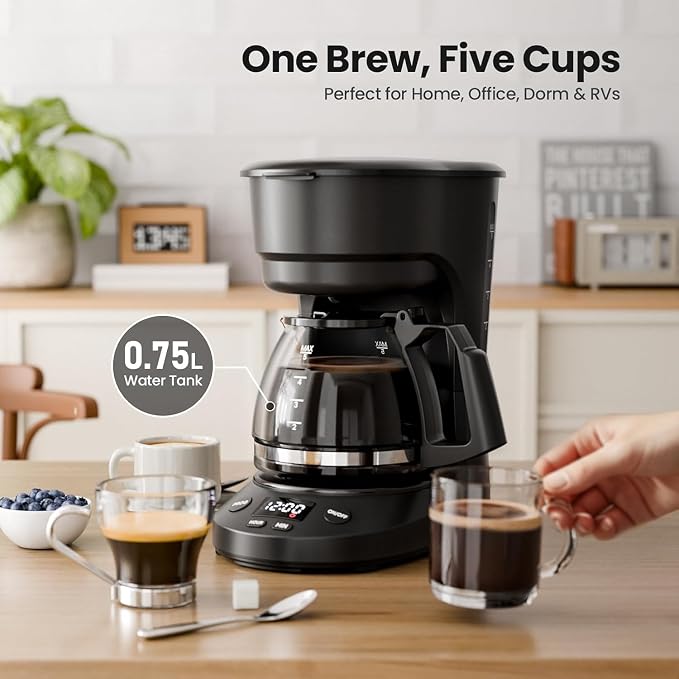 Kismile 5-Cup Drip Coffee Maker, LED Display, Timer,Anti-Drip & Shut-Off | Small Coffee Maker with Dry-Boil Protection, Removable Funnel, Compact, Ideal for Home & Office - Image 2