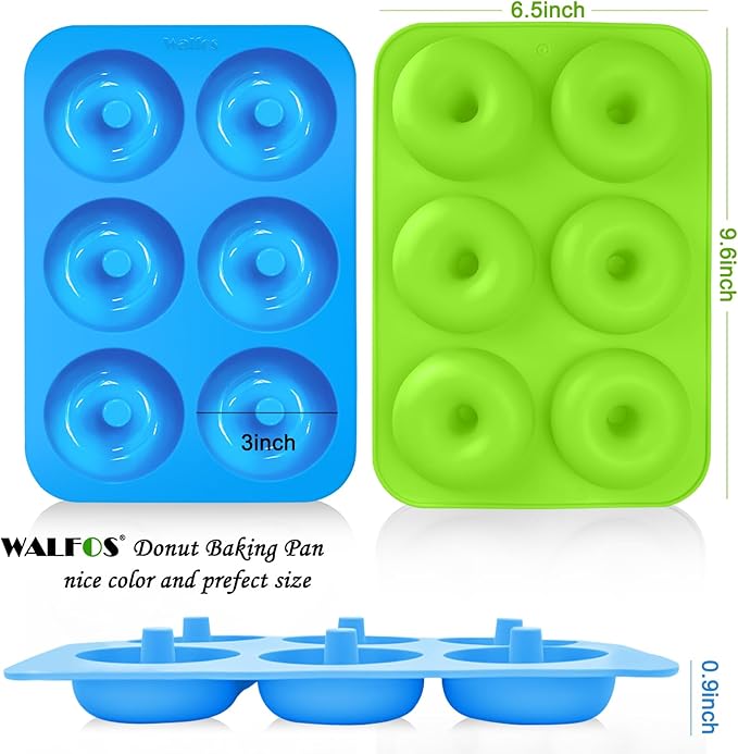 Walfos Silicone Donut Mold - Non-Stick Silicone Doughnut Pan Set, Just Pop Out! Heat Resistant, Make Perfect Donut Cake Biscuit Bagels, BPA FREE and Dishwasher Safe, Set of 2