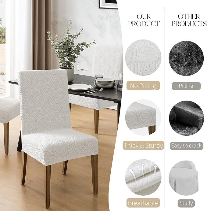 MOSAYT 100% Waterproof Dining Room Chair Covers Set of 6, Super Fit Stretch Jacquard Parson Chairs Slipcovers Removable Washable Chair Seat Protectors for Home, Kitchen, Banquet (White) - Image 4