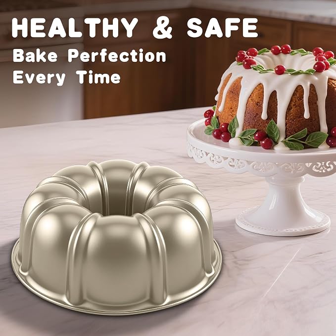 10” Cake Pan 2-PACK, Nonstick Round Cake Baking Pan, Buntz Pound Cake Mold,Tube Bakeware,Baking Mold for Jello/Gelatin/Chocoflan/Flan, Non Toxic, Easy Clean - Black - Image 6
