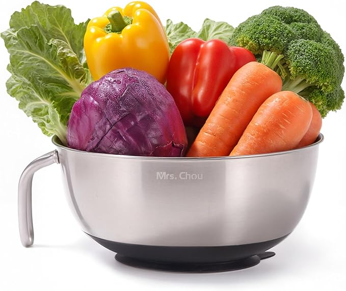Extra Large Suction Mixing Bowl SUS304 Stainless Steel w/Non-Slip Silicone Suction Cups Base, Egg Beating Bowls with Handle Baking Bowl Tool for Cooking Baking Prepping Food Storage Batter Bowl BLACK