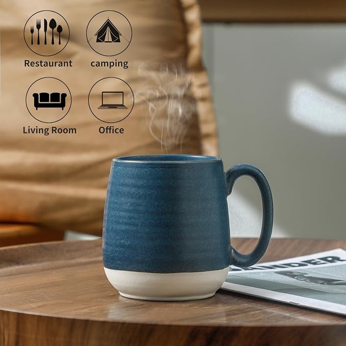 HASENSE 20 oz Large Coffee Mug – Farmhouse Deep Blue & Beige Cup, Oversized Tea Cup with Comfortable Handle, Microwave & Dishwasher Safe, Gift for Coffee, Latte, Hot Cocoa - Image 4