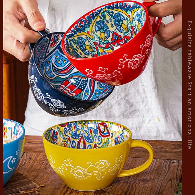 Bohemian Hand-Painted Ceramic Mug, 15 Oz Large Coffee Cup for Milk, Tea, and Breakfast, Dishwasher & Microwave Safe Artisan Cup, Orange - Image 9