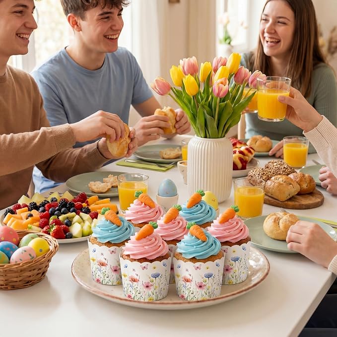 Qinyoung 150 Pcs Wildflower Cupcake Wrappers Liners Floral Paper Baking Cups Greaseproof Disposable Scalloped Flower Cupcake Muffin Cases for Spring Summer Wedding Baby Shower Birthday Tea Party Decor - Image 5