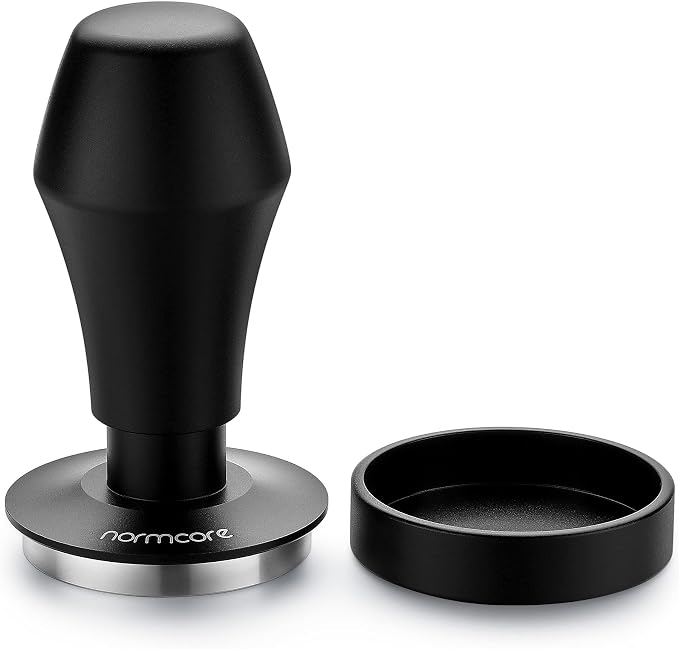 Normcore 45.5mm Spring Loaded Coffee Tamper V4 Fits Flair Pro, Pro 2, 304 Stainless Steel Flat Base, Ergonomic Anodized Aluminum Handle, Black by NORMCORECOFFEETOOLS