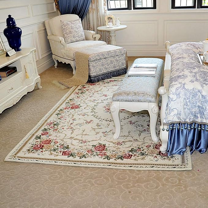 Rustic Shabby Rose Rug Luxury Vintage Elegant Traditional Rugs Accent Floral Rugs Carpet for Home Living Room/Bedroom, 4' x 6', Country Rose - Image 2