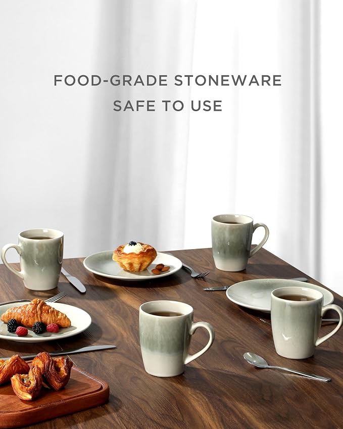 famiware Coffee Mugs Set, 13 oz Mug Set of 8, Stoneware Cups for Latte, Hot Tea, Mocha, Cocoa, Cappuccino, Microwave and Dishwasher Safe, Glacier Series, Sage Green - Image 4