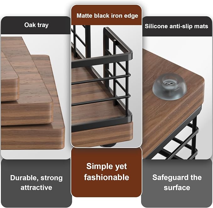 Wican Guest Towel Holder Tray for Bathroom, Oak and Iron Napkins Holder | Powder Room Dining Table Wooden Basket for Disposable Paper Hand Towels, Black & Walnut - Image 4