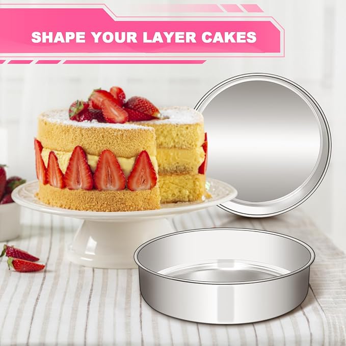 EWFEN 8 Inch Cake Pan Set of 2, Stainless Steel Round Layer Cake Baking Pans Tins, Non-Toxic & Healthy, Leak-proof & Easy Clean & Dishwasher Safe - Image 8
