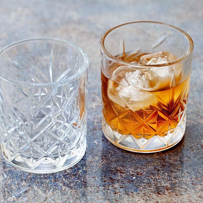 Restaurantware Timeless 7 Ounce Rocks Glasses Set of 6 Etched Whiskey Glasses - Dishwasher-Safe Chip-Resistant Clear Glass Cocktail Glasses Lead-Free For Liquors Or Cocktails - Image 3
