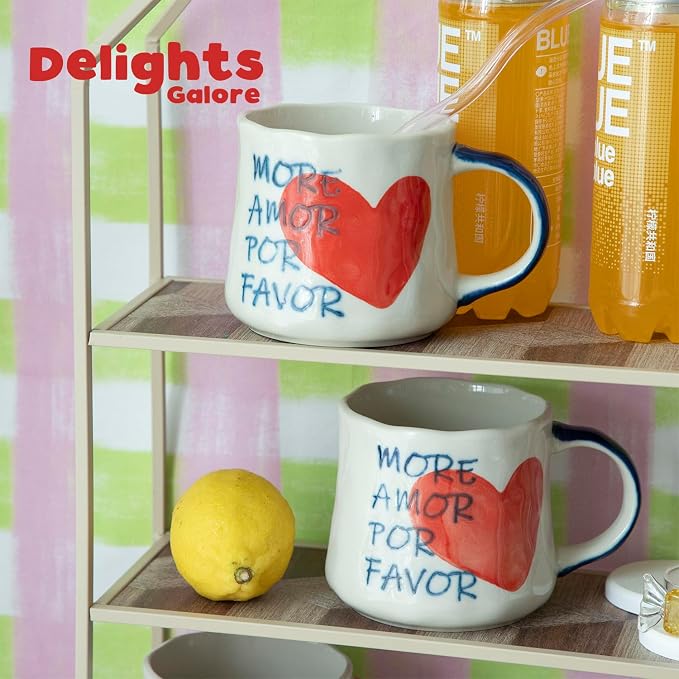 Unique Coffee Mug Gift Set of 4 - Cute 16oz Ceramic Cups with More Amor Por Favor Heart Art, Colorful Handle Tea Mugs, Ideal Birthday or Housewarming Gift for Women & Coffee Lovers - Image 8