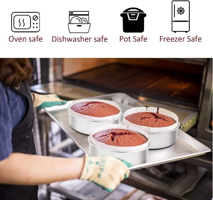 TeamFar 6 Inch Cake Pan, Stainless Steel Round Smash Cake Pan Baking Pans | Set of 3, Tier Cake Baking Pans, Fit in Pot Pressure Cooker Air Fryer, Healthy, Non-Toxic, Mirror Finish, Dishwasher Safe - Image 3