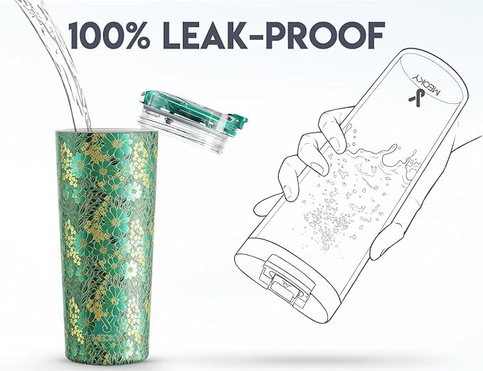 Meoky 24 oz Insulated Travel Coffee Mug: Leak Proof Lid, Emerald Bloom | Stainless Steel Coffee Tumbler, Keeps Hot for 8 Hours or Cold for 24 Hours, Fits in Car Cup Holder, BPA Free - Image 5