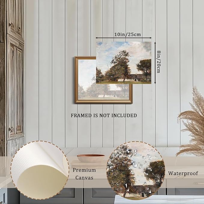 XOCUUI Vintage Cottage Wall Art, Summer Country Landscape Print - Farmhouse Art Poster - Cottage Oil Painting, 8" X 10" Unframed Canvas Prints, Farmhouse Kitchen Office Bathroom Art Wall Decor - Image 3