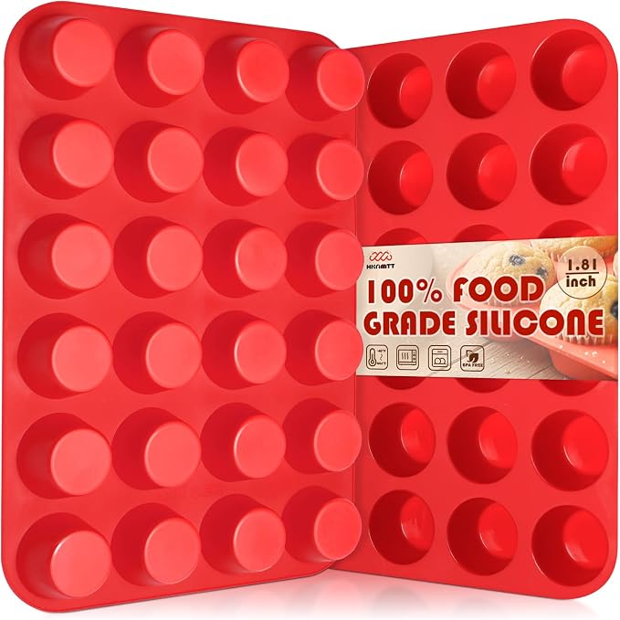 HKNMTT 2Pcs Mini Silicone Muffin Pans for Baking 24Cups Egg Bites Molds | Food-Grade, Non-Stick, BPA-Free, Oven Safe, Small Cupcake Pans, Muffin Tin by HKNMTT