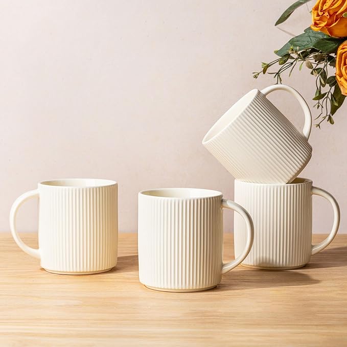 theterra Ceramic Coffee Mugs Set of 4, 14.2 oz Coffee Cups with Handle | Handmade, Suitable for Latte, Tea, Milk, Beer & Hot Cocoa, Beige by TheTerra