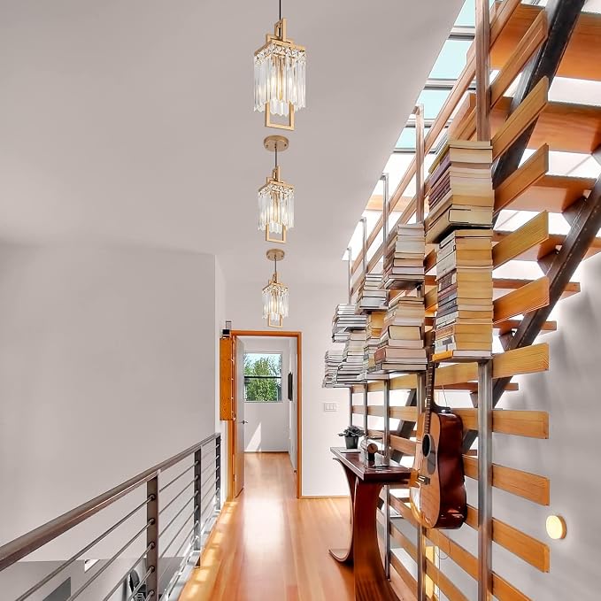 Modern Gold Pendant Light Fixtures for Kitchen Island and Dining Room, Industrial Small Hanging Crystal Chandelier Light Fixture for Bedroom Entryway Living Room Foyer Hallway 1-Pack - Image 8
