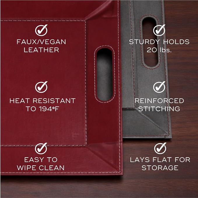 FREEFORM PLACEsMAT 2-in-1 Faux Leather Placemat & Serving Tray | Reversible Design, Lays Flat & Easy to Clean | Ottoman Food Tray, Perfect Housewarming Gift, 18” x 14” (Burgundy & Gunmetal, Single) - Image 6