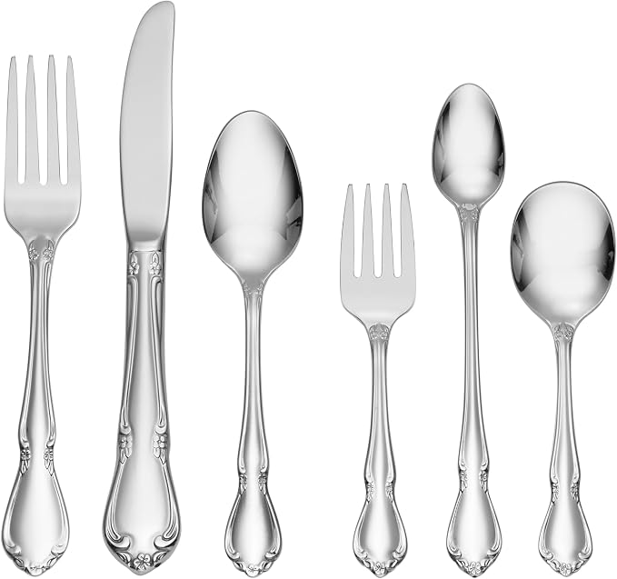 Oneida Silverware Set, Chateau 6-Piece Child Progress Flatware Set, Service For 1, 18/10 Stainless Steel Dishwasher Safe, Baby Spoons, Baby Fork, Child Spoon Fork Knife, Kid Utensils (Silver 6 Piece) by Oneida