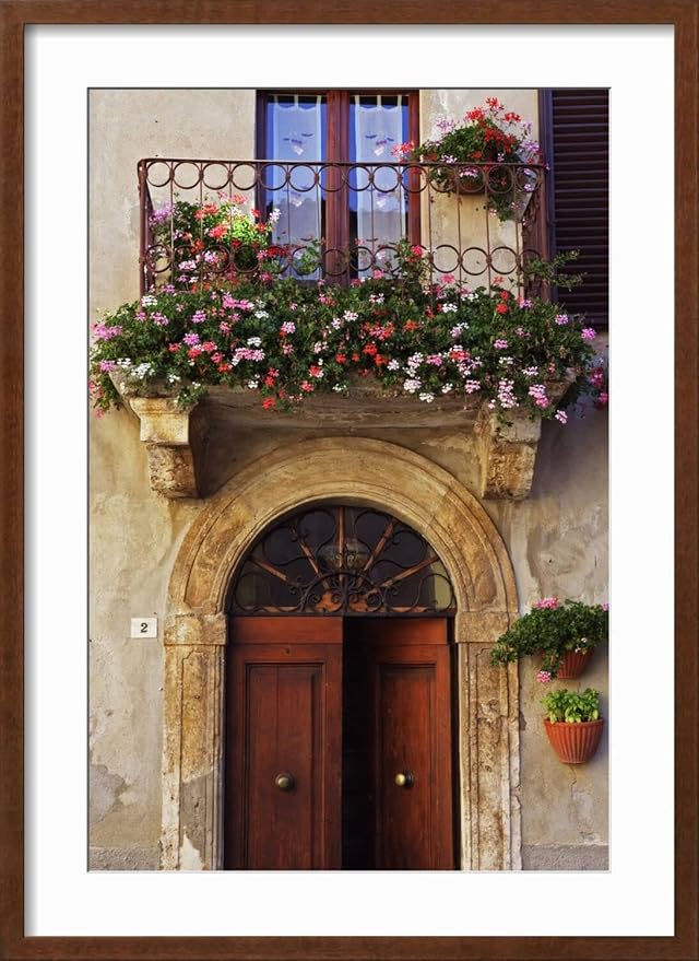 ART.COM Wall Photo Balcony Flowers and Doorway in Pienza Tuscany Italy on Brown Frame by Julian Castle, 21" x 29" - Image 2