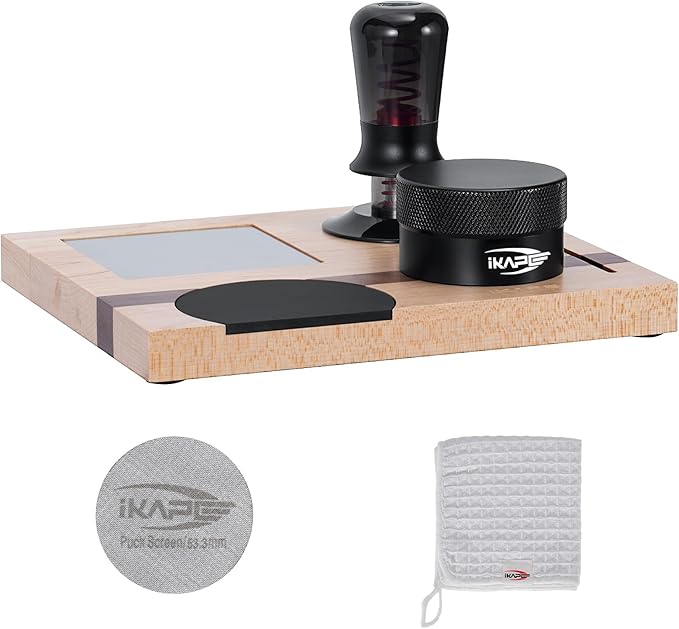 IKAPE 58MM Espresso Tamper Kit 5 IN 1, Espresso Accessories Kit with Semi-Transparent Coffee Tamper, Distributor, Tamper Base, Cleaning Towel, Essential for Baristas