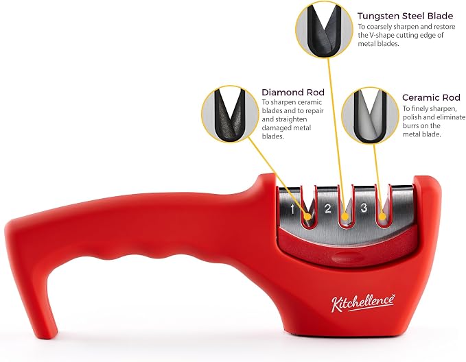 4-in-1 Kitchen Knife Accessories: 3-Stage Knife Sharpener Helps Repair, Restore and Polish Blades and Cut-Resistant Glove - Image 2