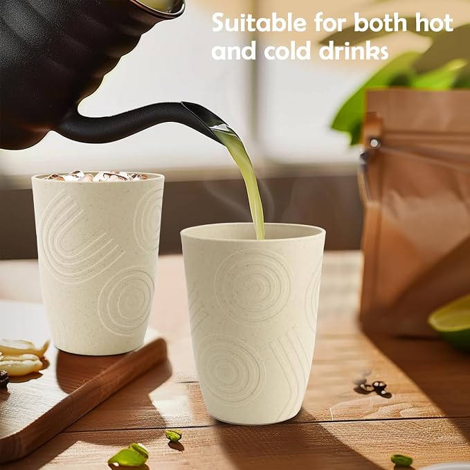 12 oz Kids Cups，Wheat Straw Cups Set of 6, Alternatives to Plastic Cups Reusable, Unbreakable Water Tumbler, Dishwasher Safe Small Water Cups for Kitchen, Plastic Glasses Drinking (Beige) - Image 7