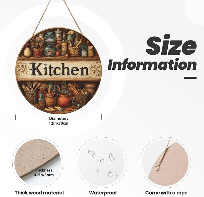 12inch Round Wall Decor With Tiered Shelves, Copper, Jars & Utensils, Rustic Kitchen Pantry Wooden Plaque, Kitchen Door Hanging Art, Home Decoration Artworks Create An Atmosphere - Image 3